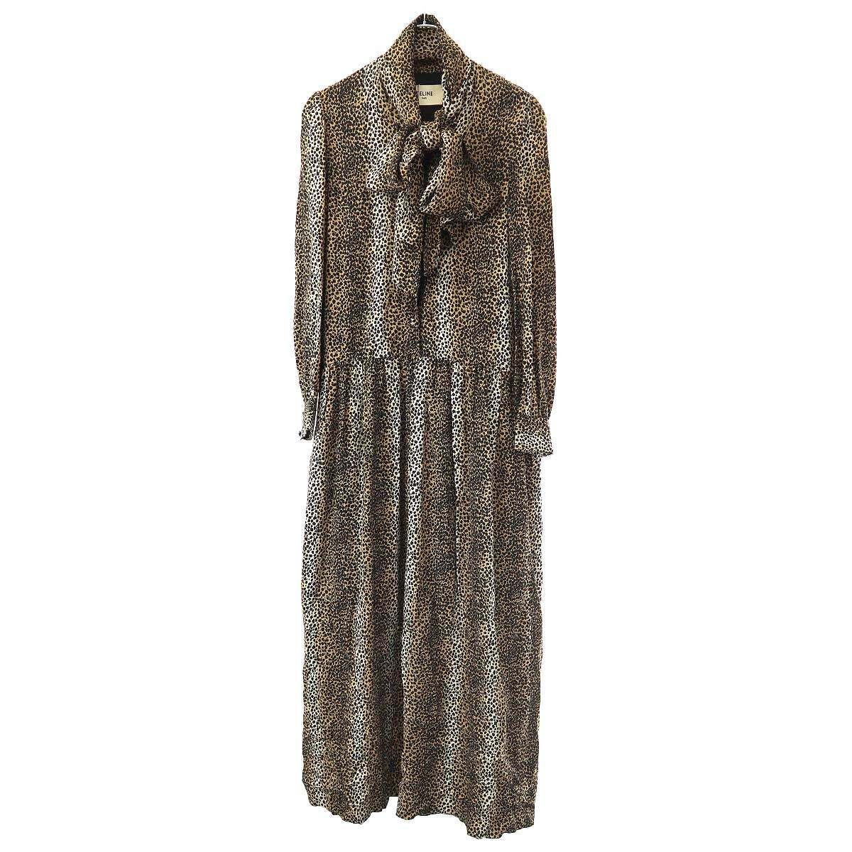 CELINE セリーヌ 19AW Leopard Dress リボンネックレオパード