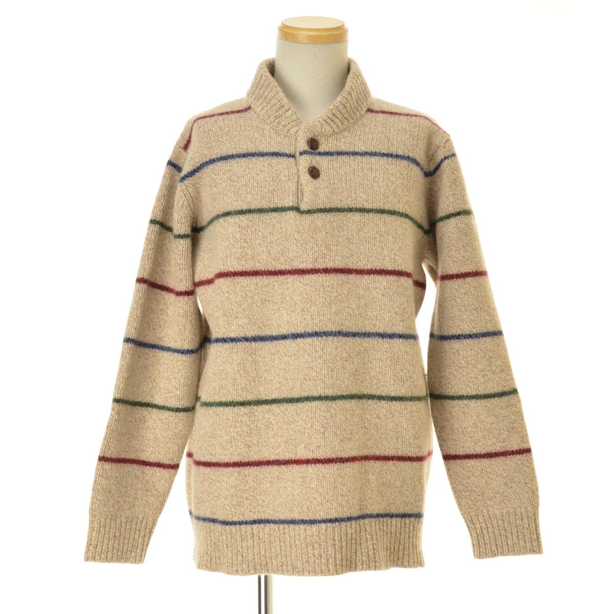 L.L.BEAN】ヘンリーネックボーダー長袖ニットセーター - メルカリ