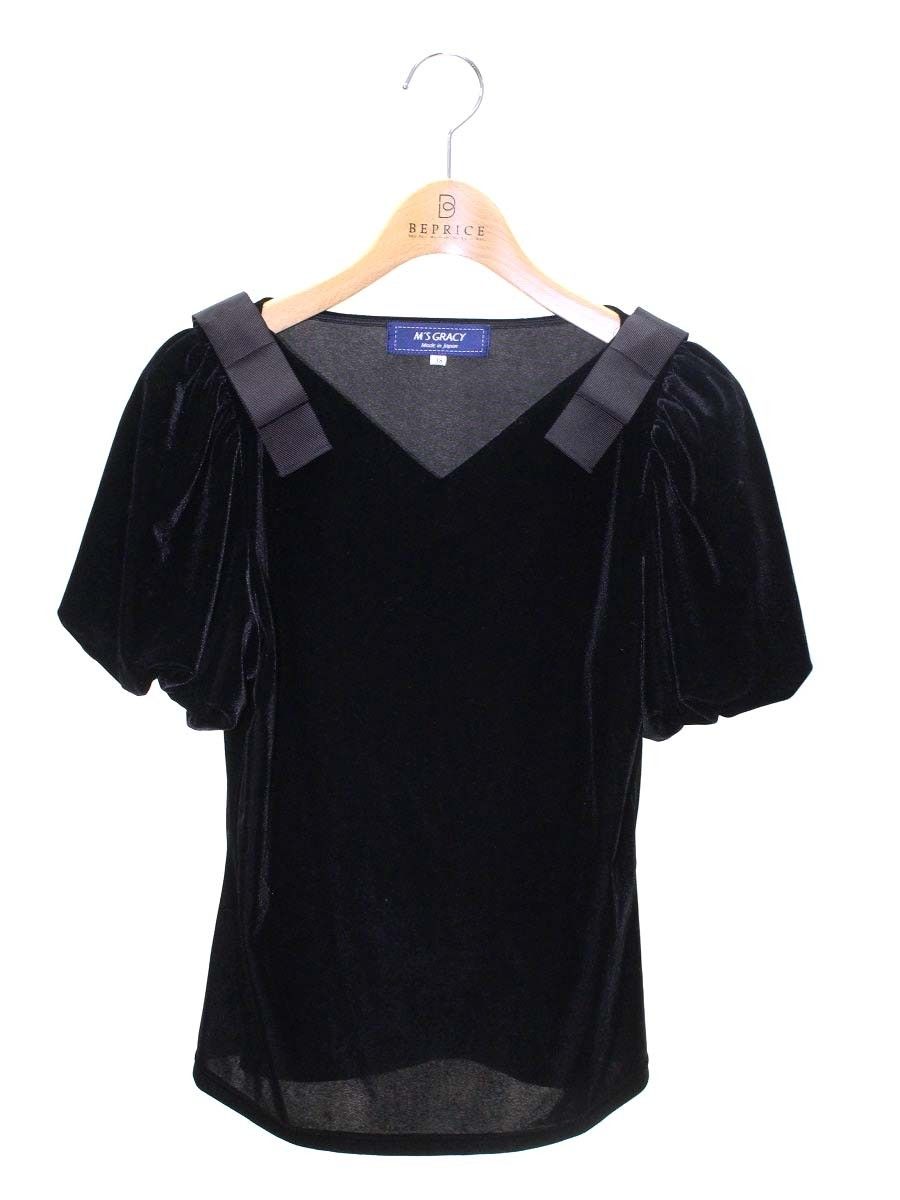 エムズグレイシー 725508 Tシャツ カットソー 38 ブラック ベロア パフスリーブ ITO0Y85GO2ZK エムズグレイシー 725508 Tシャツ カットソー 38 ブラック ベロア