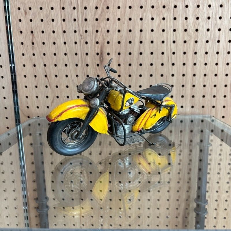 ブリキ レトロバイク イエロー 全長約28cm アメリカン