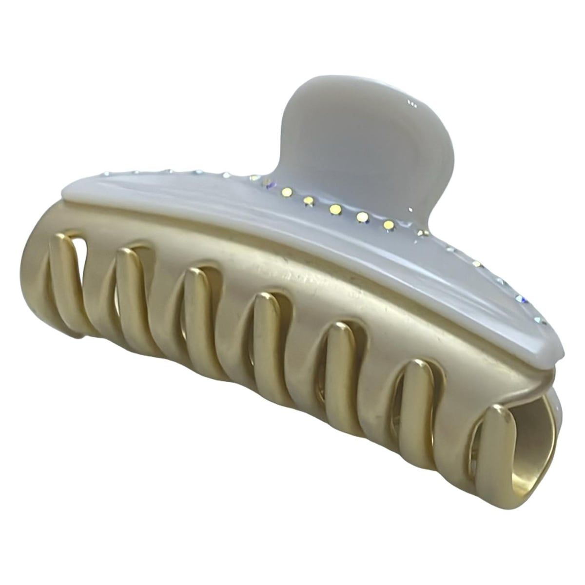 【店内全品送料無料】 ALEXANDRE de PARIS アレクサンドル ドゥ パリ - 白×ゴールド ヘアクリップ ラインストーン 高品質！