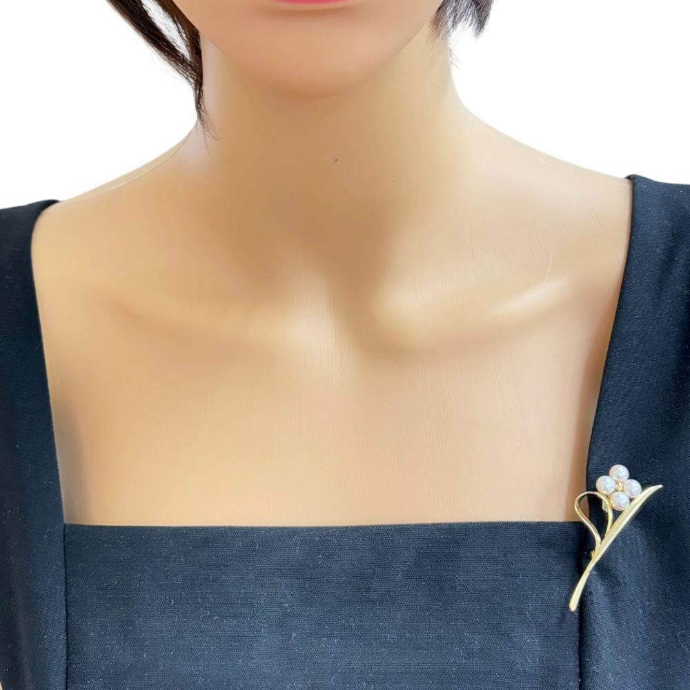ミキモト ブローチ 18金 K18イエローゴールド アコヤパール レディース MIKIMOTO ミキモト
