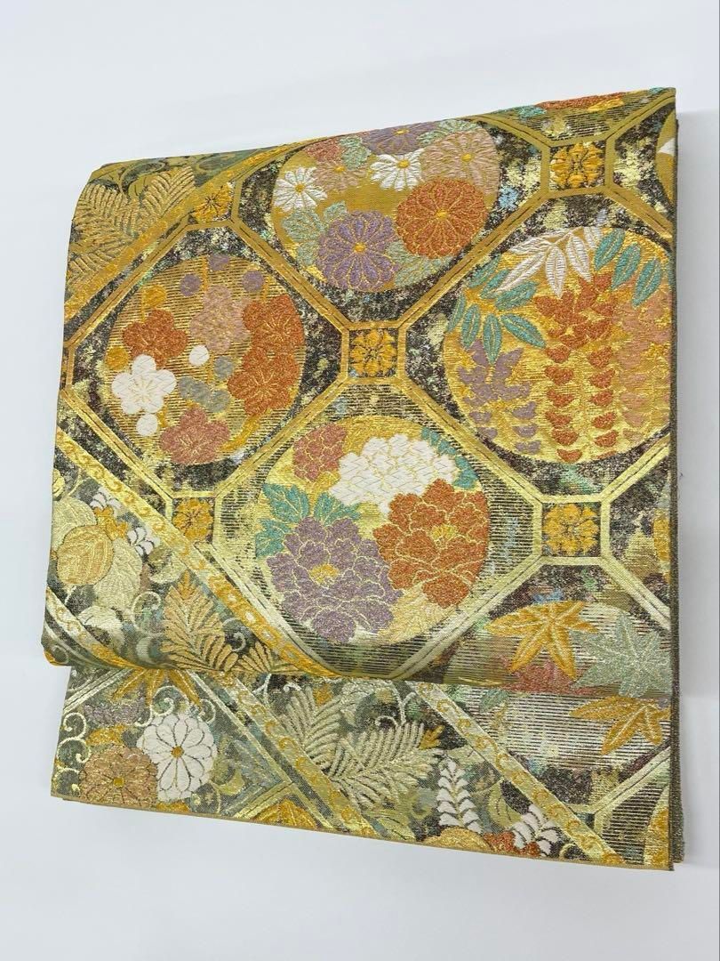 菱取大井絵文 輝煌綴 袋帯 キラキラ 袋帯 蜀江文 正絹 六通