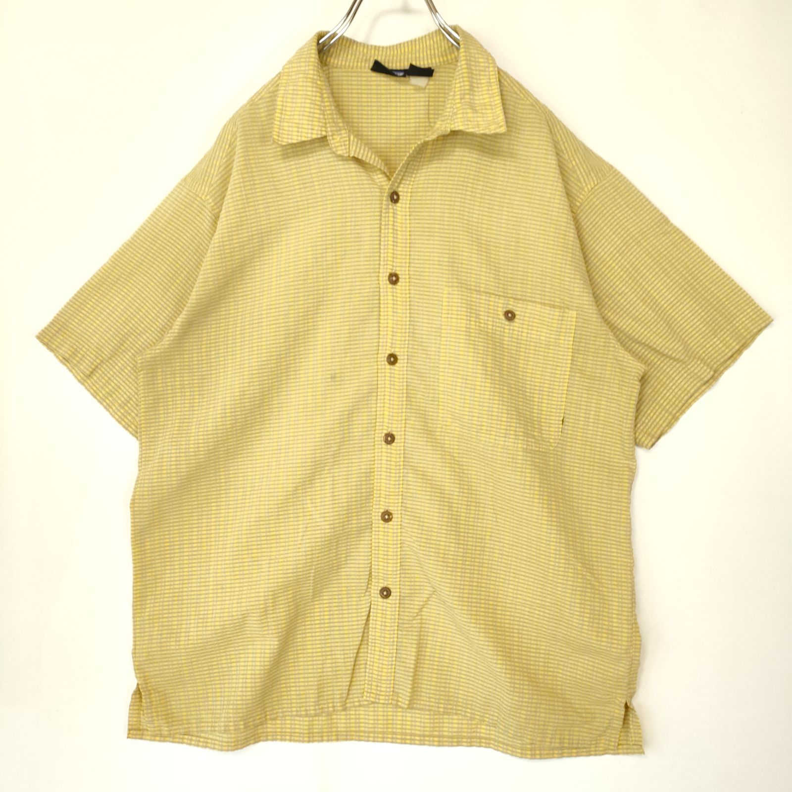 90s patagonia シアサッカー 半袖シャツ Mサイズ イエロー系