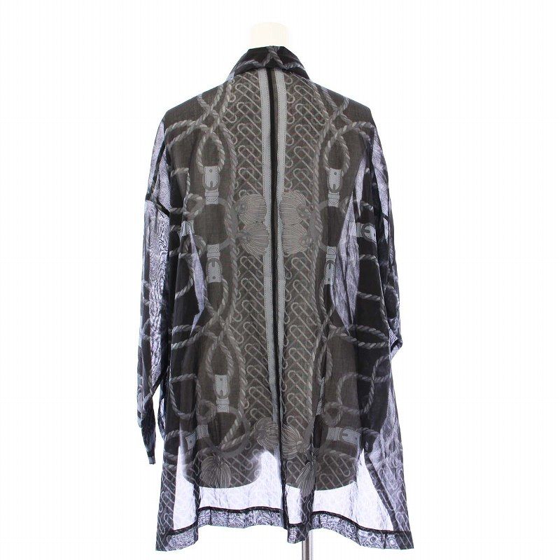 エルメス HERMES シアーシャツ 長袖 ロープ柄 38 ブラック /KH □KH 