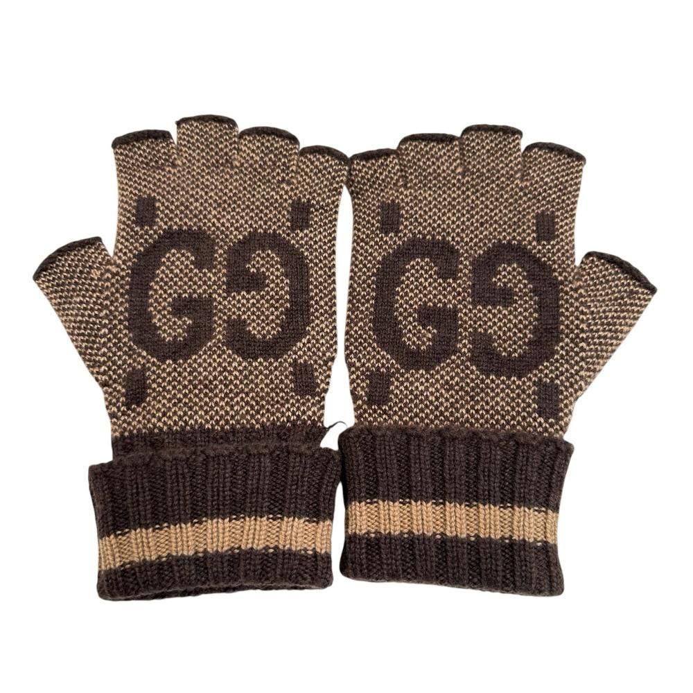 GUCCI|グッチ 726586 フィンガーレス M 手袋 手袋 カシミヤ ブラウン ユニセックス 真子質店 GD