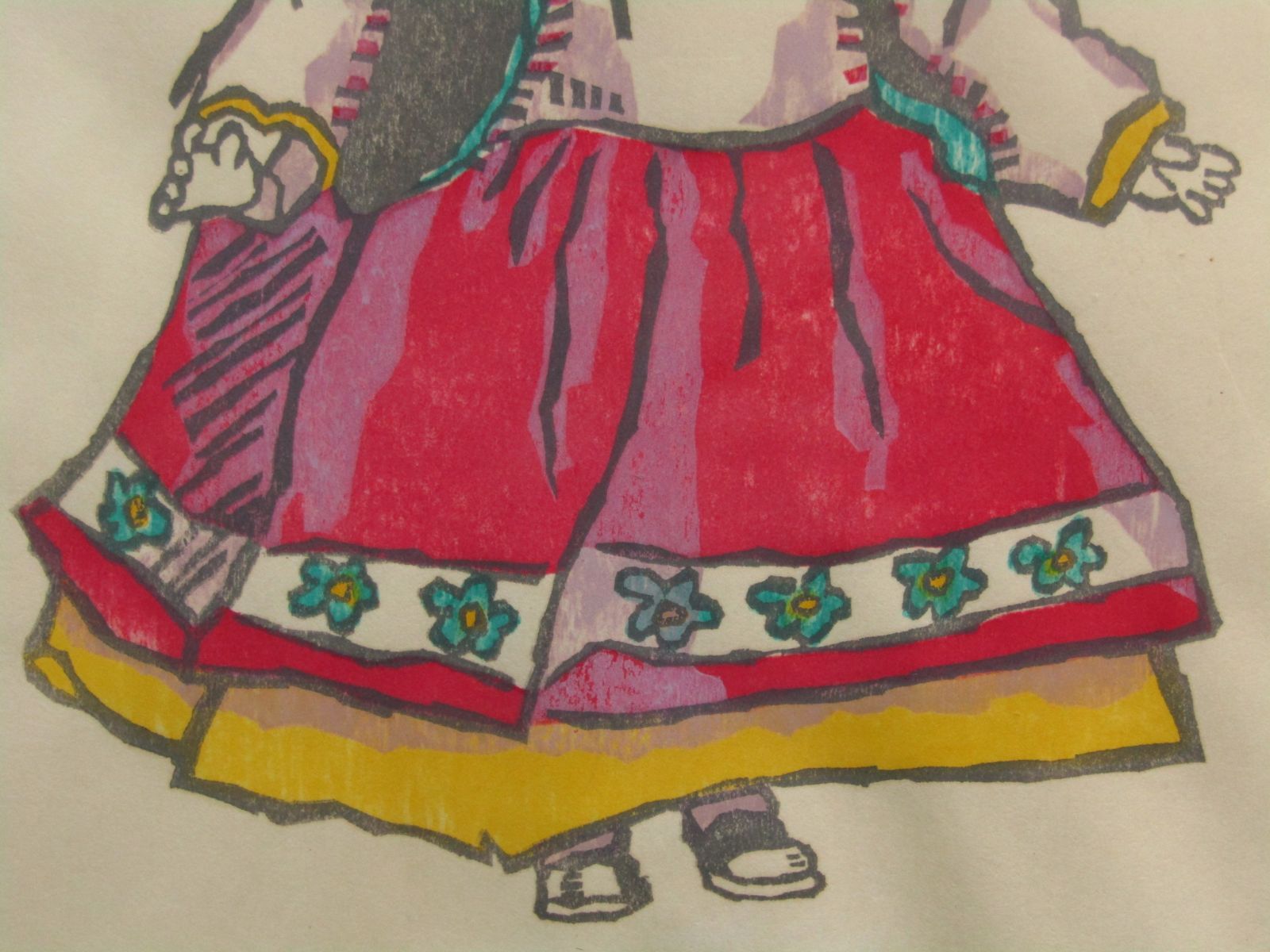 木版画　「MEXICO人形」　増沢荘一郎　40×31cm　額装　昭和レトロ-3