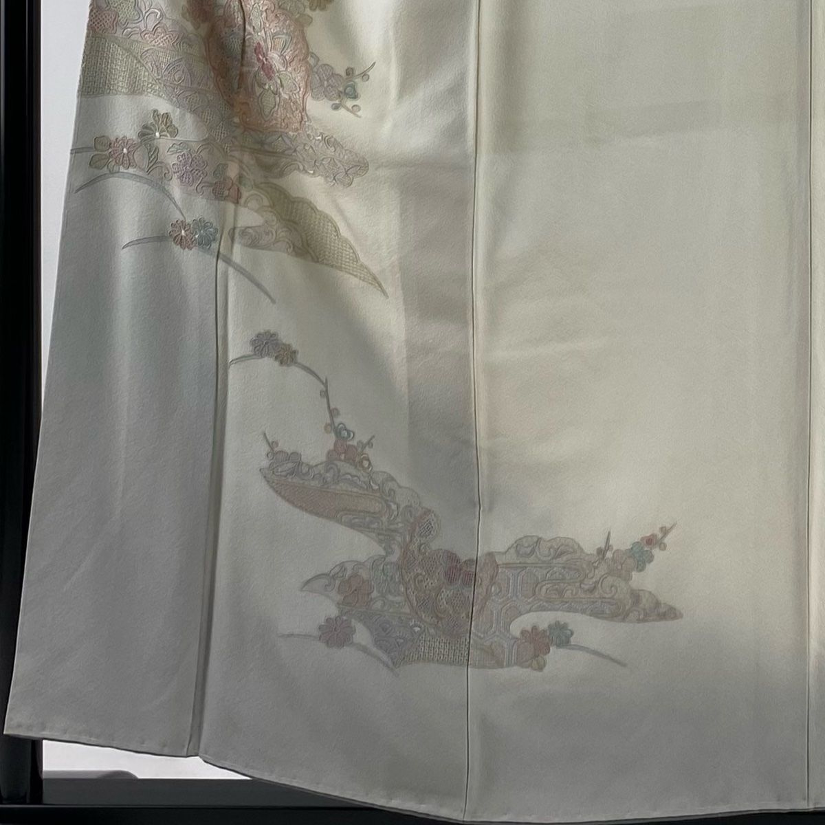 汕頭刺繍　訪問着　付け下げ　裄長　袷 付下げ 身丈159cm 裄丈67.5cm L 袷 華文 鳥 金糸 汕頭刺繍 藍
