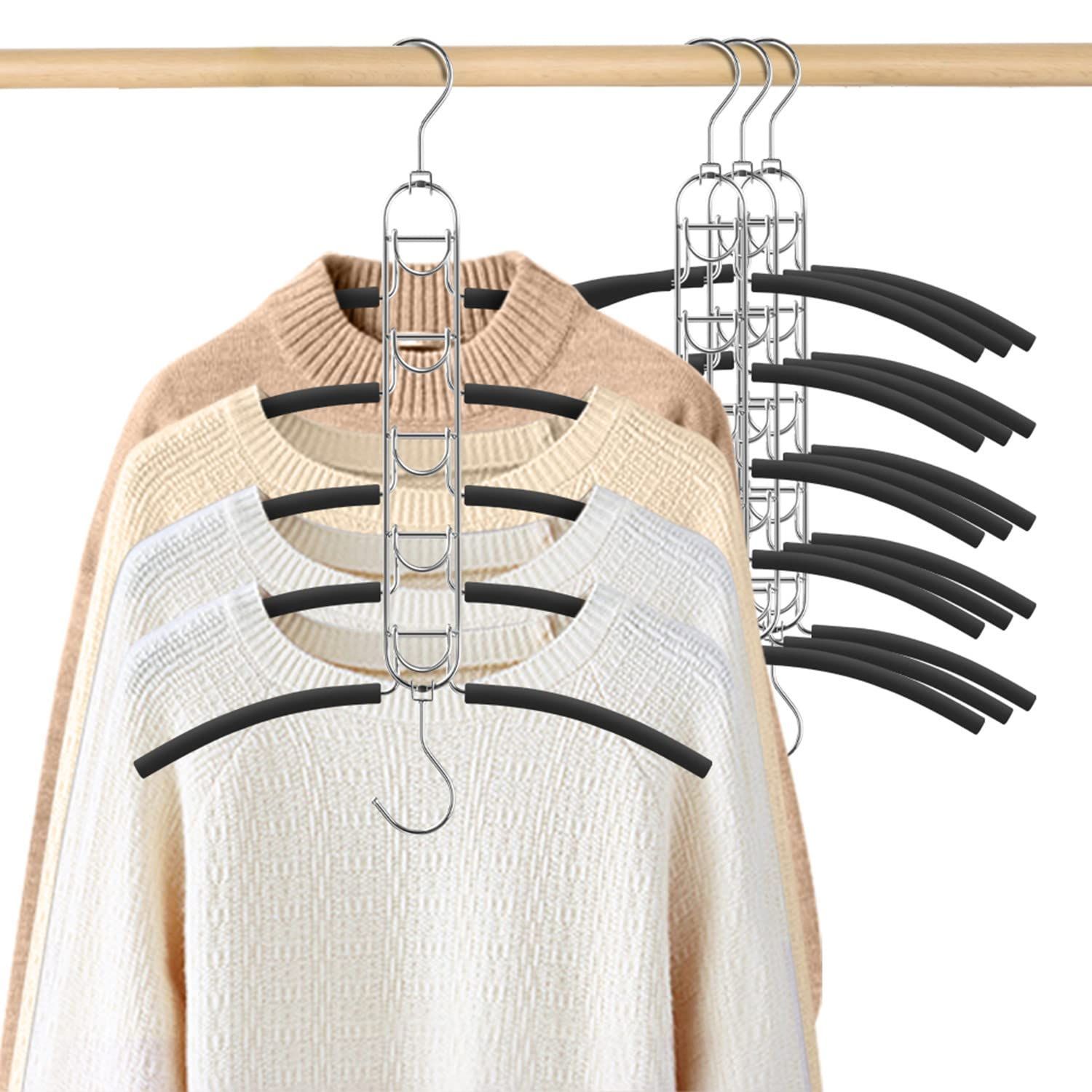 Size 4本組 Hangerspace すべらないハンガー スーツハンガー ハンガー ステンレス かたくずれ防止 360°回転 シャツハンガー 省スペース 縦横両用 コートハンガー 跡がつかない クローゼット収納 着脱式 5段 幅42cm 4本組