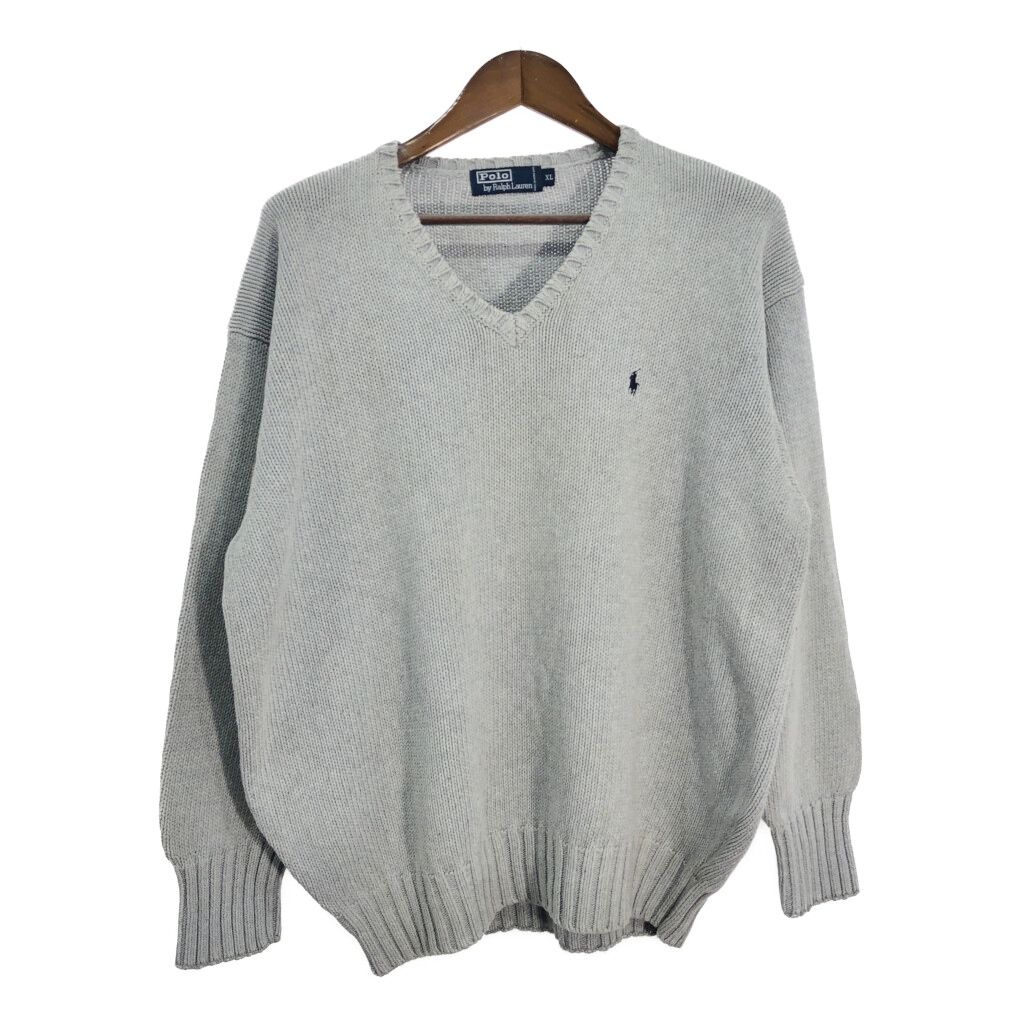 90年代 Polo by Ralph Lauren ポロ ラルフローレン Vネック コットン ニット セーター ワンポイントロゴ (メンズ XL) 中古 古着 S2916