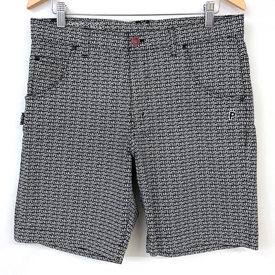 パーリーゲイツ ショートパンツ　5 ニュースペーパー柄 Nyストレッチドビー ショートパンツ ＜ロゴヒョウ柄＞ | PEARLY