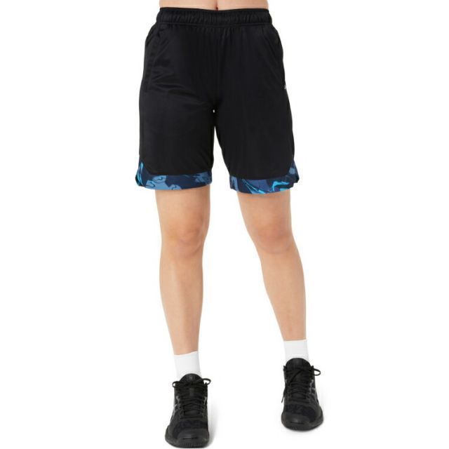 asics アシックス DRY WOMENS PRINT PRACTICE パフォーマンスブラックXアイランドブルー L 2062A073 2 | スポーツ スポーツウェア バスケットボール ゲームウェア ボトムス パンツ ハーフパンツ 半ズボン 