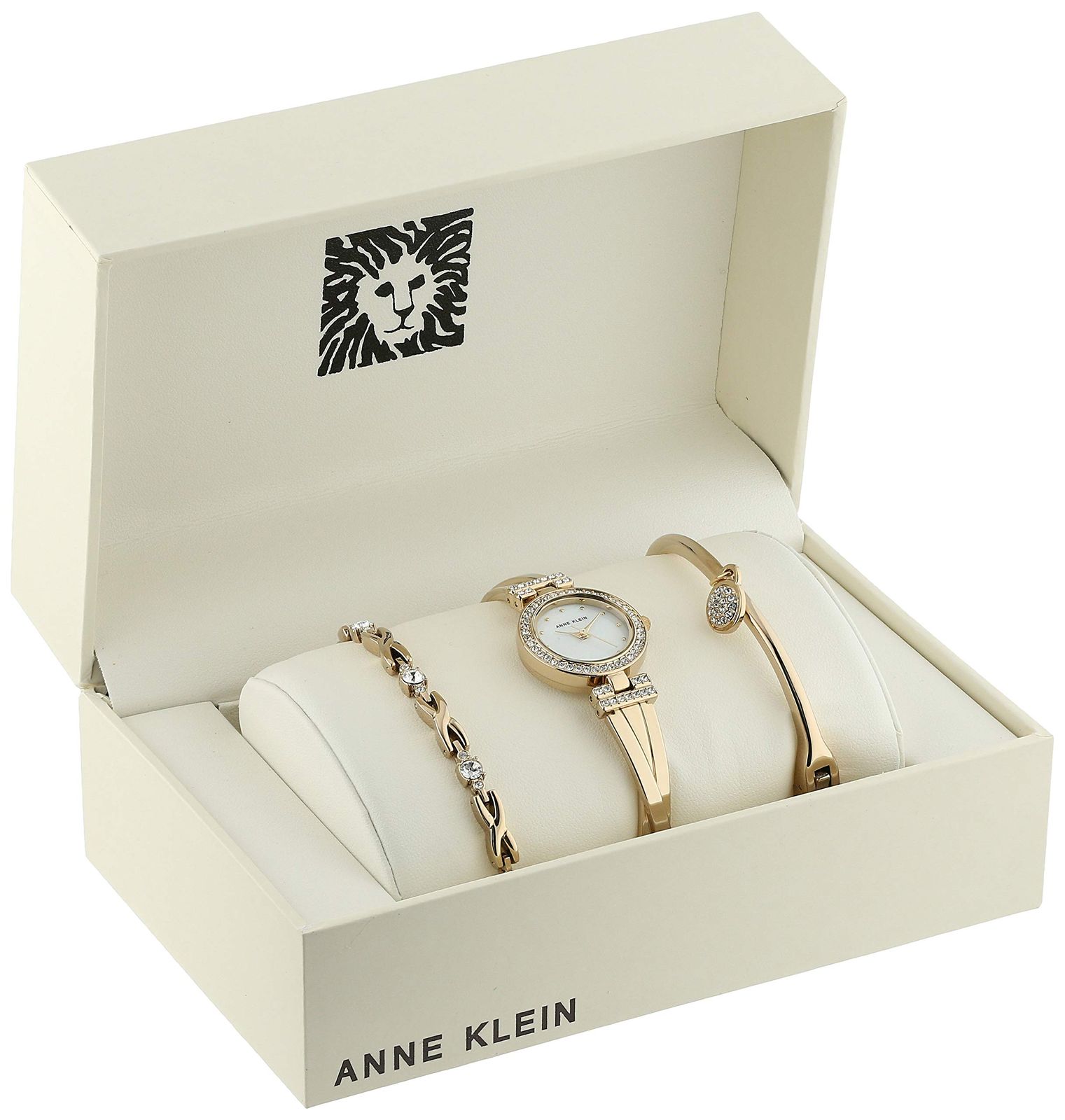 Anne Klein アン クライン女性用腕時計 Women s AK 1868GBST Swarovski Crystal-Accented G -Tone Bangle Watch and Bracelet Set