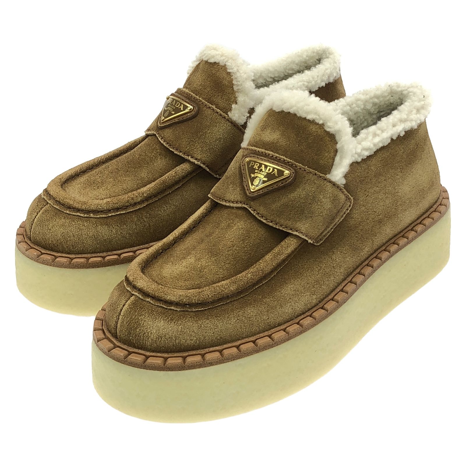 プラダ PRADA ローファー シューズ ベージュ ムートン シューズ レディース Used A