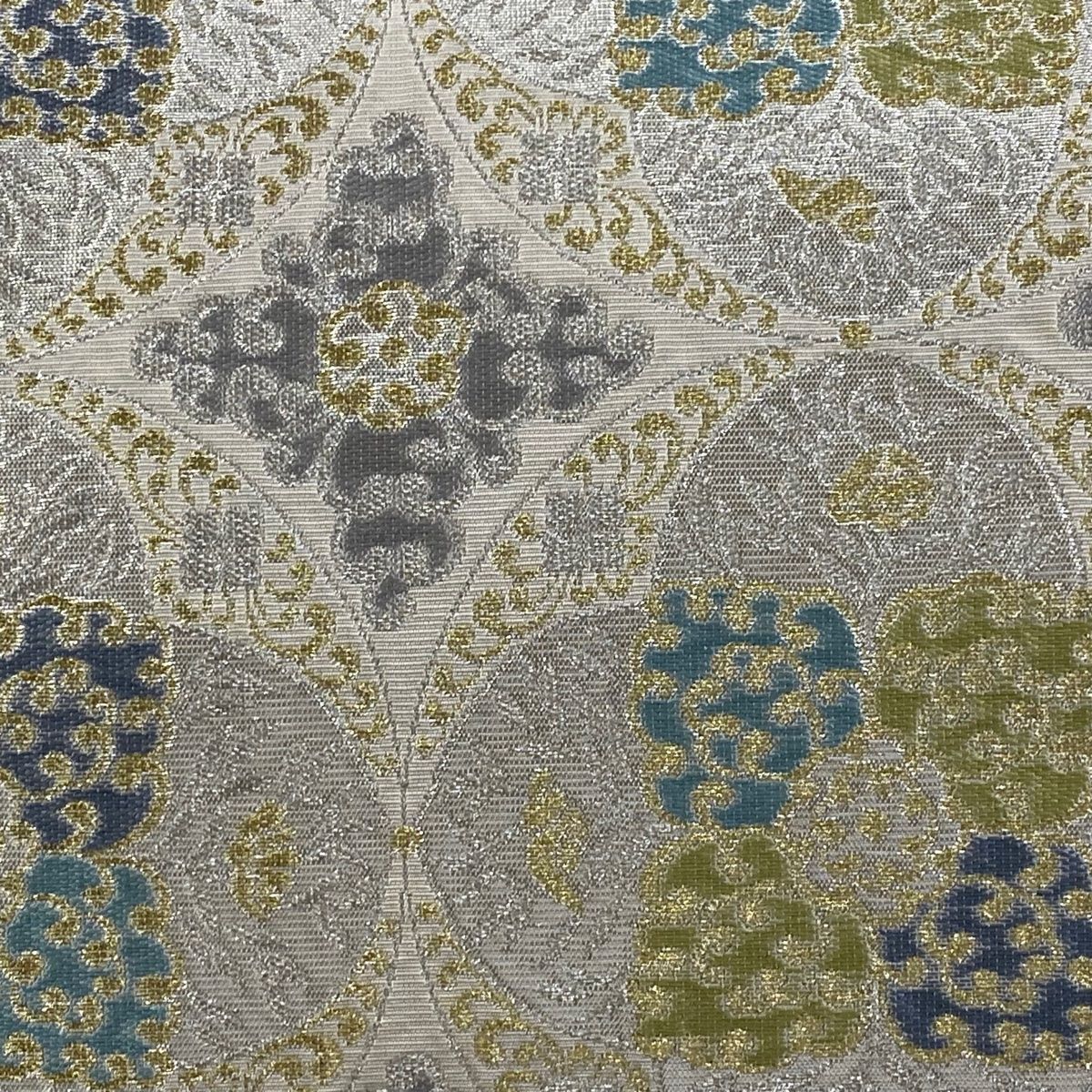 袋帯 川島織物 落款 華文 金銀糸 箔 クリーム 六通 正絹