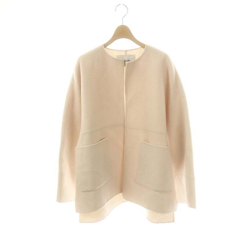 セントセシリア St.cecilia リバーウールコート ノーカラー ピンク  