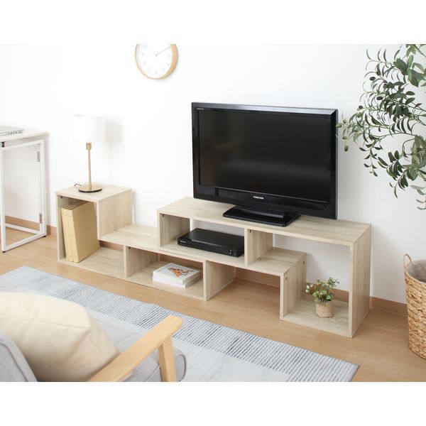 L字型伸縮TVボード オーク 組立品 代引不可