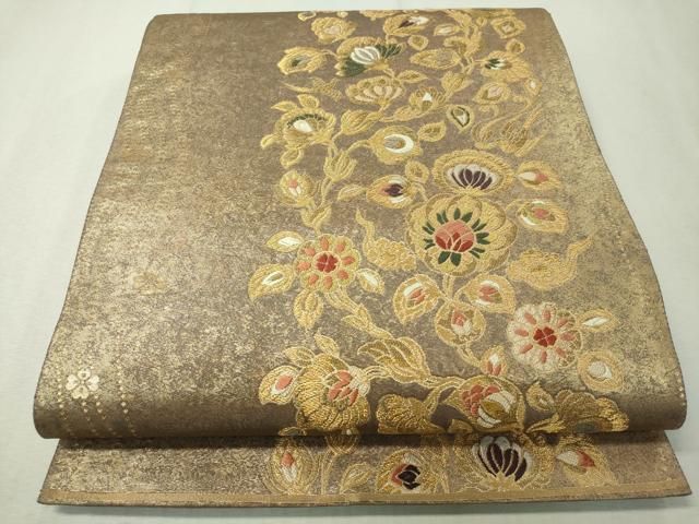 平和屋着物○六通柄袋帯 紬地 更紗花唐草文 正絹 逸品