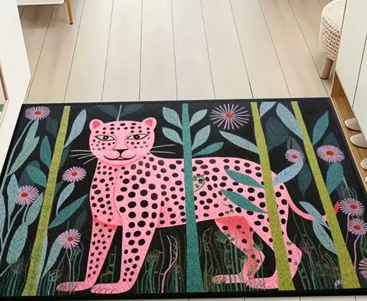 100cm×160cm ヒョウ トラ ライオン カーペット ラグ マット ピンク