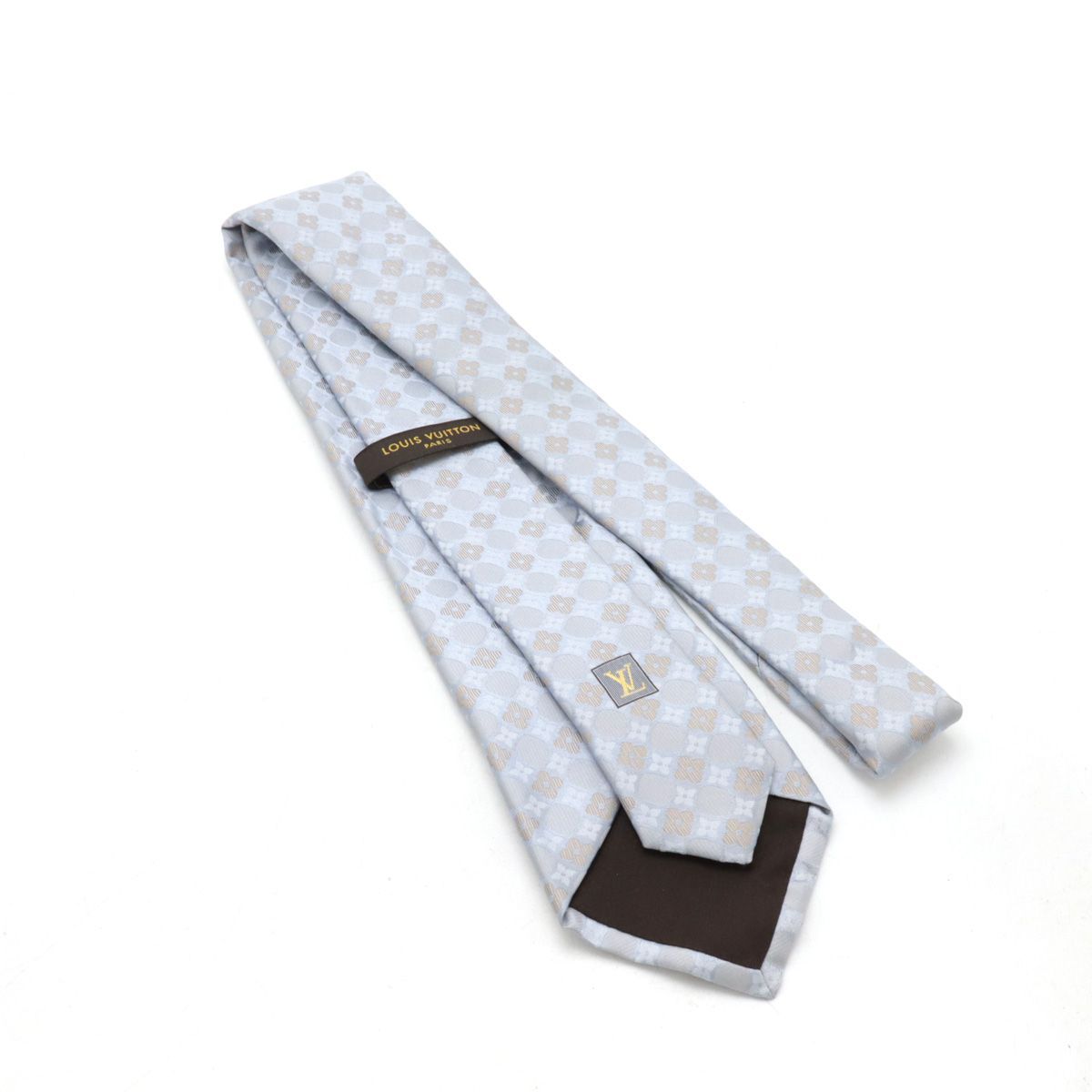 LOUIS VUITTON 花柄 ネクタイ ライトブルー 中古 ルイヴィトン ネクタイ クラヴァット LV ブルー系 シルク100