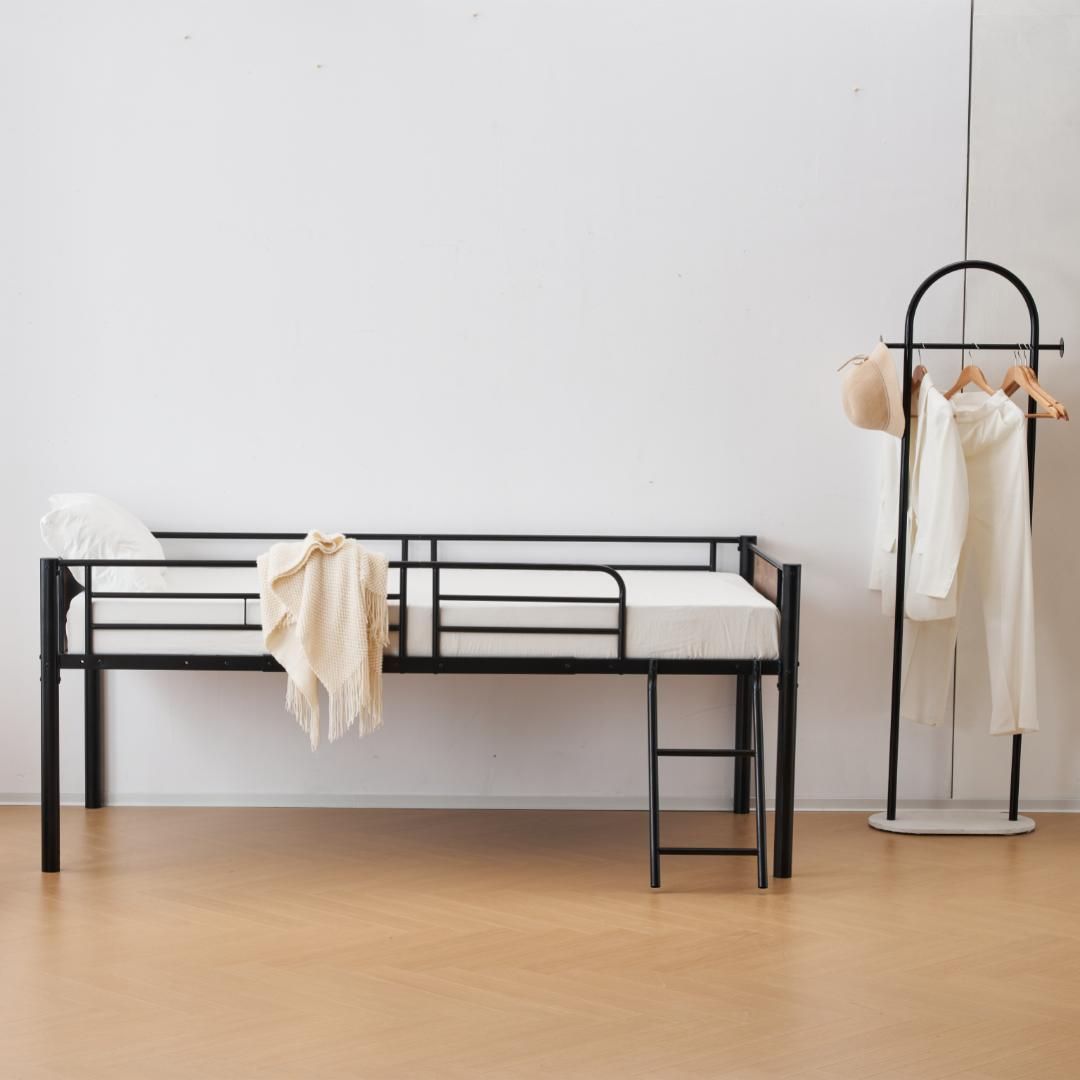 ブラックロフトベッドパイプベッド シングル木収納子供部屋スチール