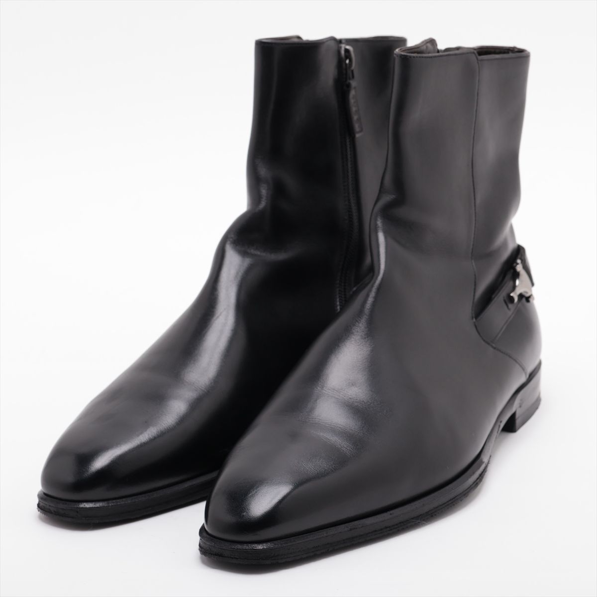 ブラックレザーブーツ サイドストラップ付き 26.5cm
