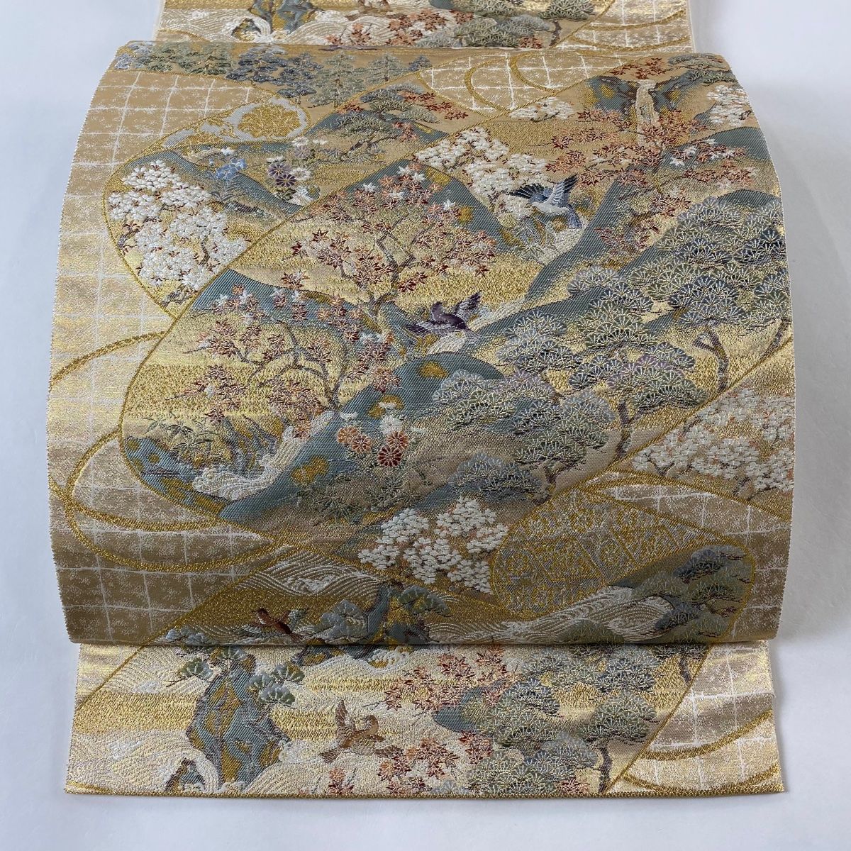 No.2001 未使用シリーズ正絹西陣雪輪金糸箔袋帯　証紙　超美品 新古品】 袋帯 フォーマル 正絹 未使用 京都 西陣 織華佐竹 黒地