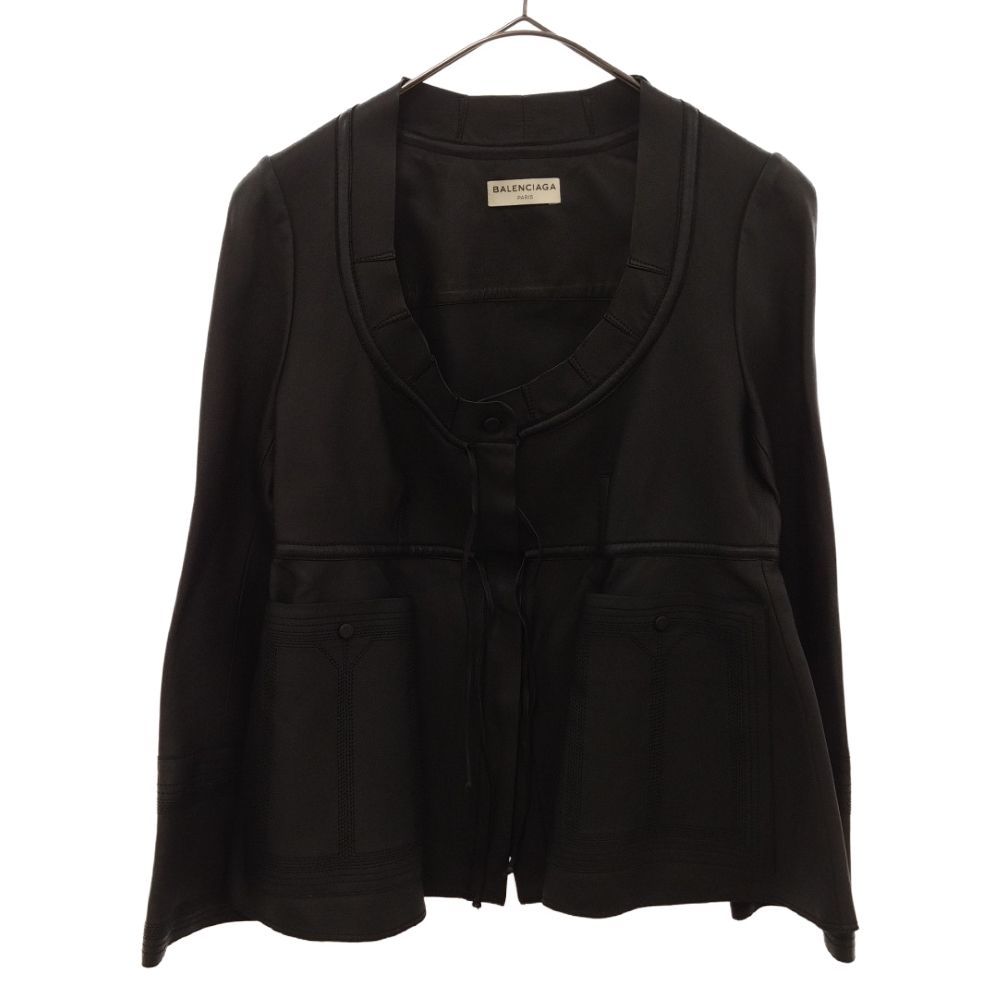 BALENCIAGA ブラック ノーカラージャケット BALENCIAGA (バレンシアガ) ラムレザーノーカラージャケット