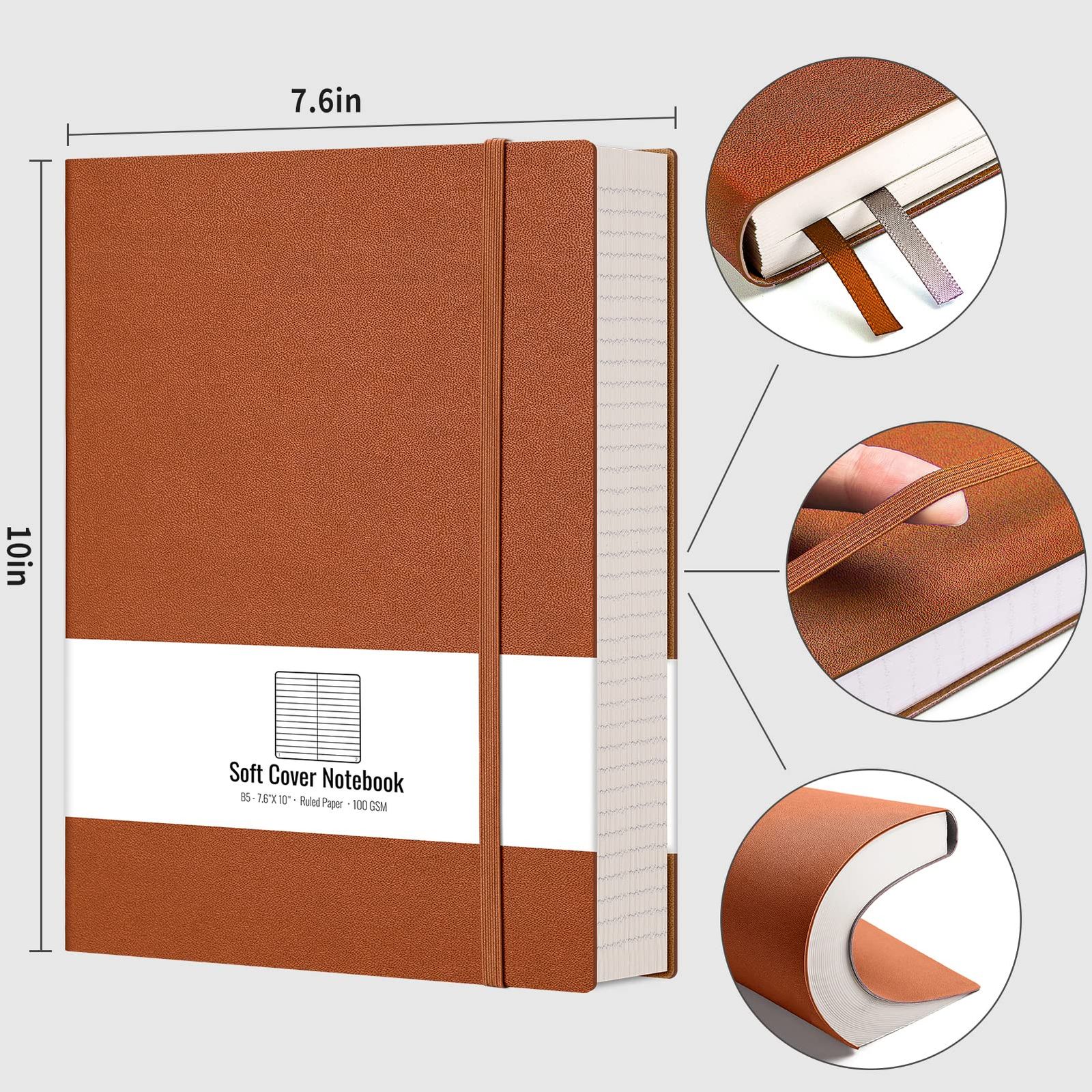 AHGXG College Ruled Lined Notebook - 320 Numbered Pages B5 Lined Journal 100gsm Thick Paper Faux Leather Softcover ブラウン B5