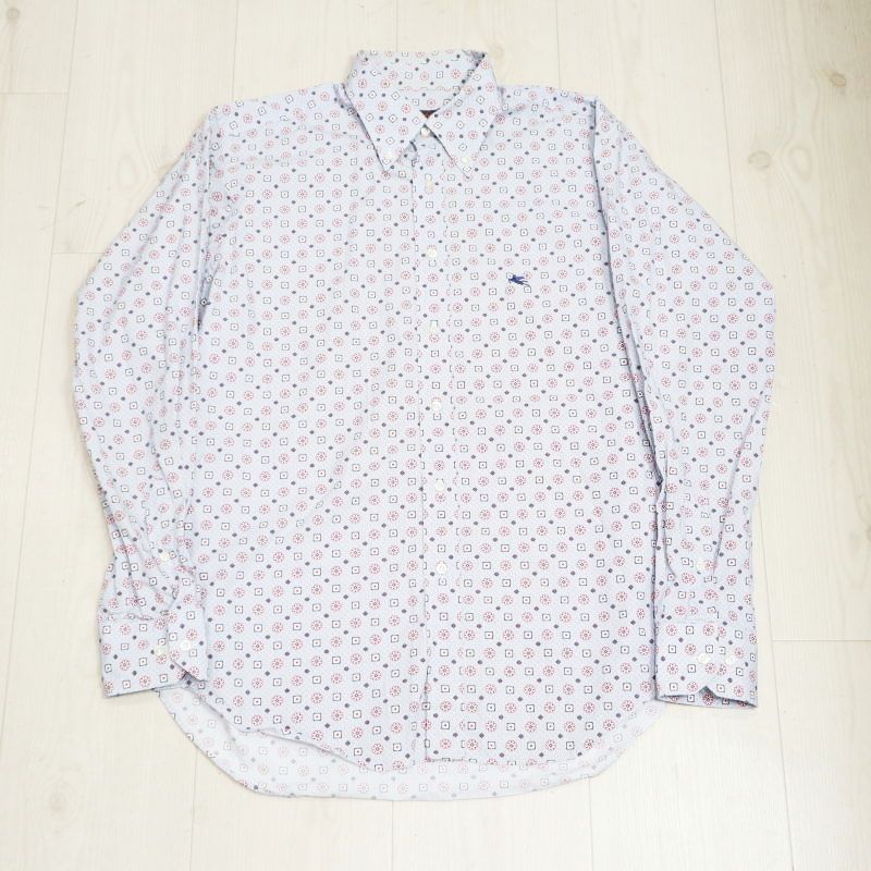 ETRO エトロ 総柄 コットン 長袖メンズシャツ 42 ネイビー M10-k057