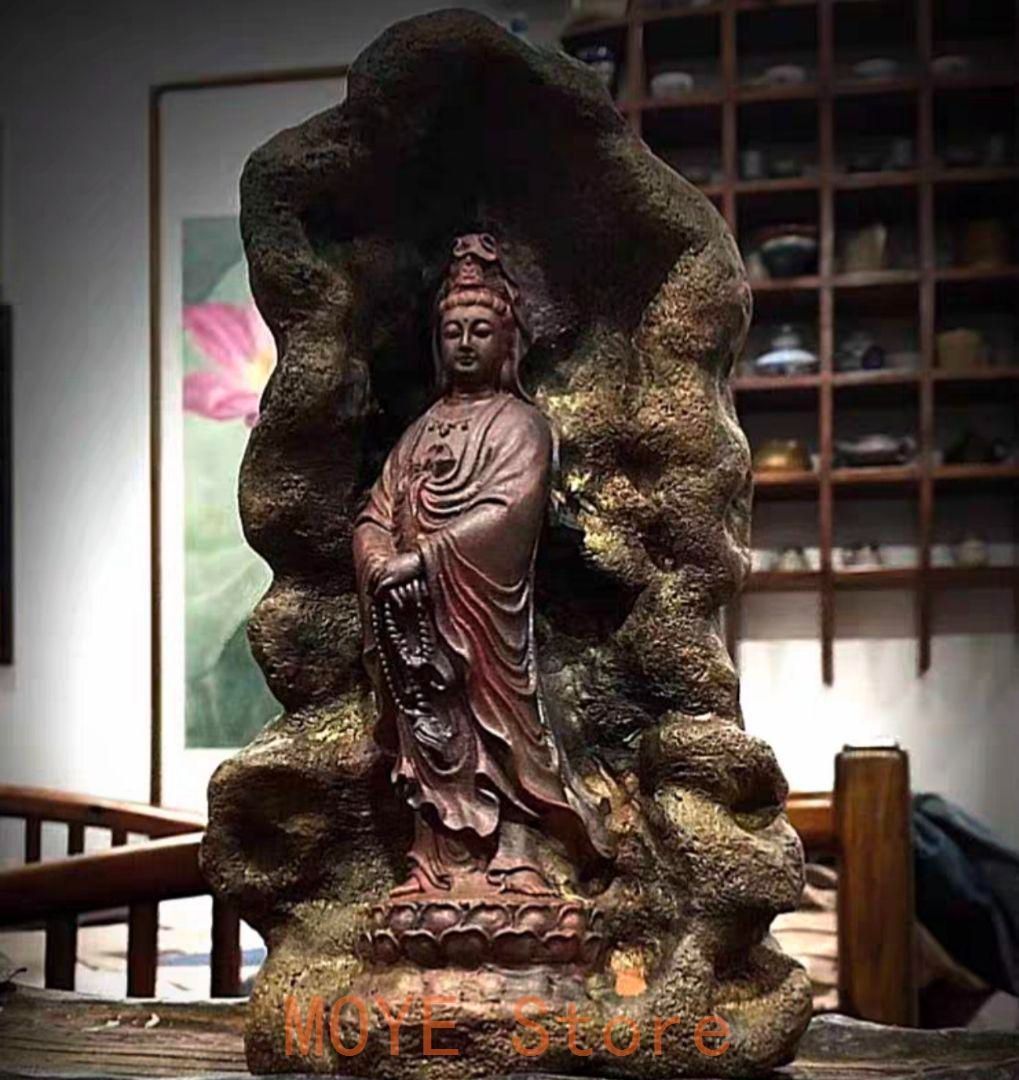 仏教美術 石像 石仏 念珠観音 室内鎮宅 文房鎮紙茶台 玄関装飾品