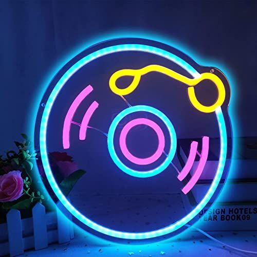 Pink+ice blue+Yellow レコードネオンサイン 調光可能な音楽ネオンサイン ledネオンライト アート壁掛け装飾ライト 寝室 バー 誕生日 クリスマス ホテルのレコーディング スタジオ装飾