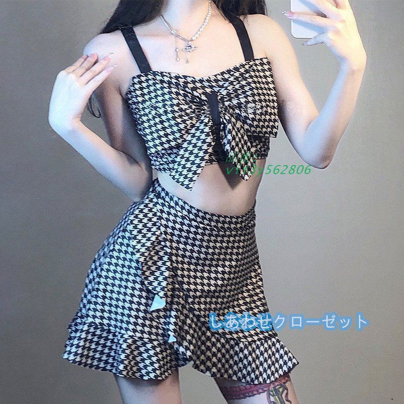 新品未使用　アンドマリー　水着　スイムウェア　チェック柄 Lace Ladies デニムパンツ付き 3点セット チェック柄 タンキニ