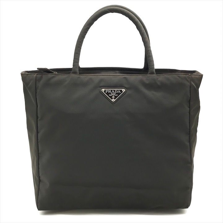 良品 PRADA プラダ 三角ロゴ テスート ナイロン ハンド バッグ ブラウン系 k4836