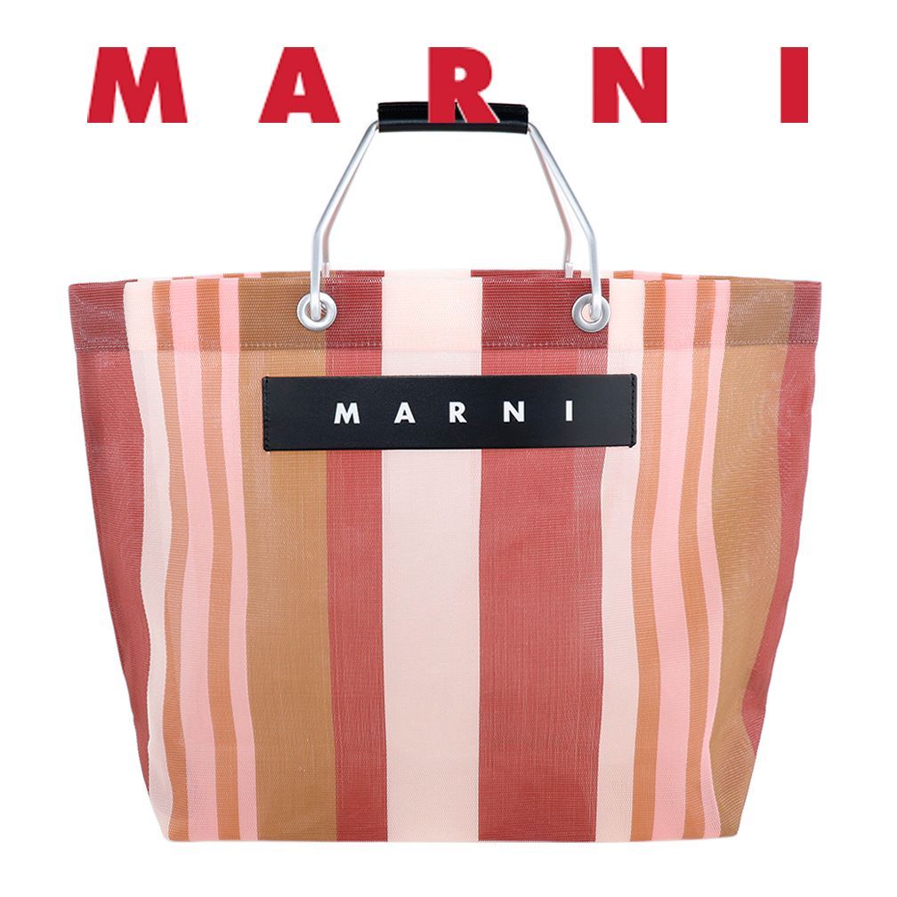 マルニフラワーカフェ トートバッグ MARNI FLOWER CAFE ストライプバッグ インディアンレッド メッシュ A4対応 軽量 大きめ カゴバッグ  マルニマーケット - メルカリ