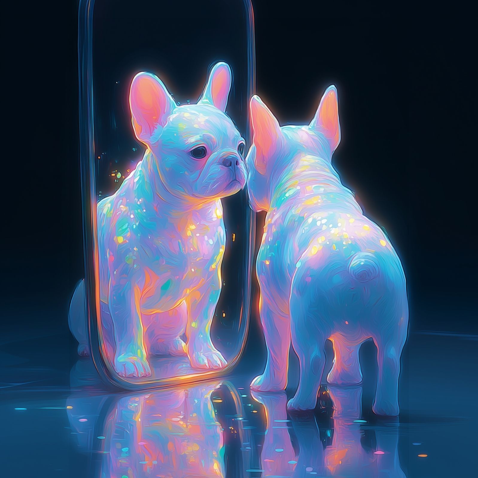 名入れOK リフレクション - フレンチブルドッグ フレブル犬 No.2 アートポスター ペットロス うちの子記念日 北欧 ナチュラル モダンインテリア