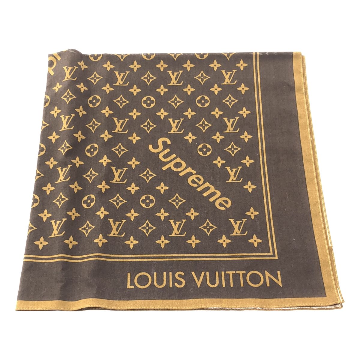 【美品】  Louis Vuitton / ルイヴィトン | × supreme ロゴ モノグラム バンダナ スカーフ ストール | ブラウン 美品】 Louis Vuitton / ルイヴィトン | × supreme ロゴ モノグラム
