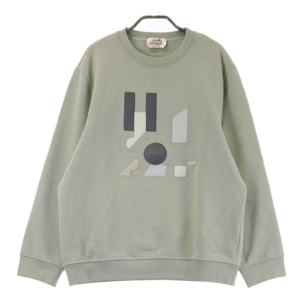 HERMES エルメス スウェット レザーパッチ グレー系 L HERMES エルメス スウェット レザーパッチ グレー系 L