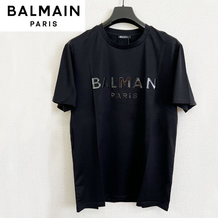 BALMAIN バルマン メンズ Tシャツ ブラック 黒 BA13816 エナメルロゴ 