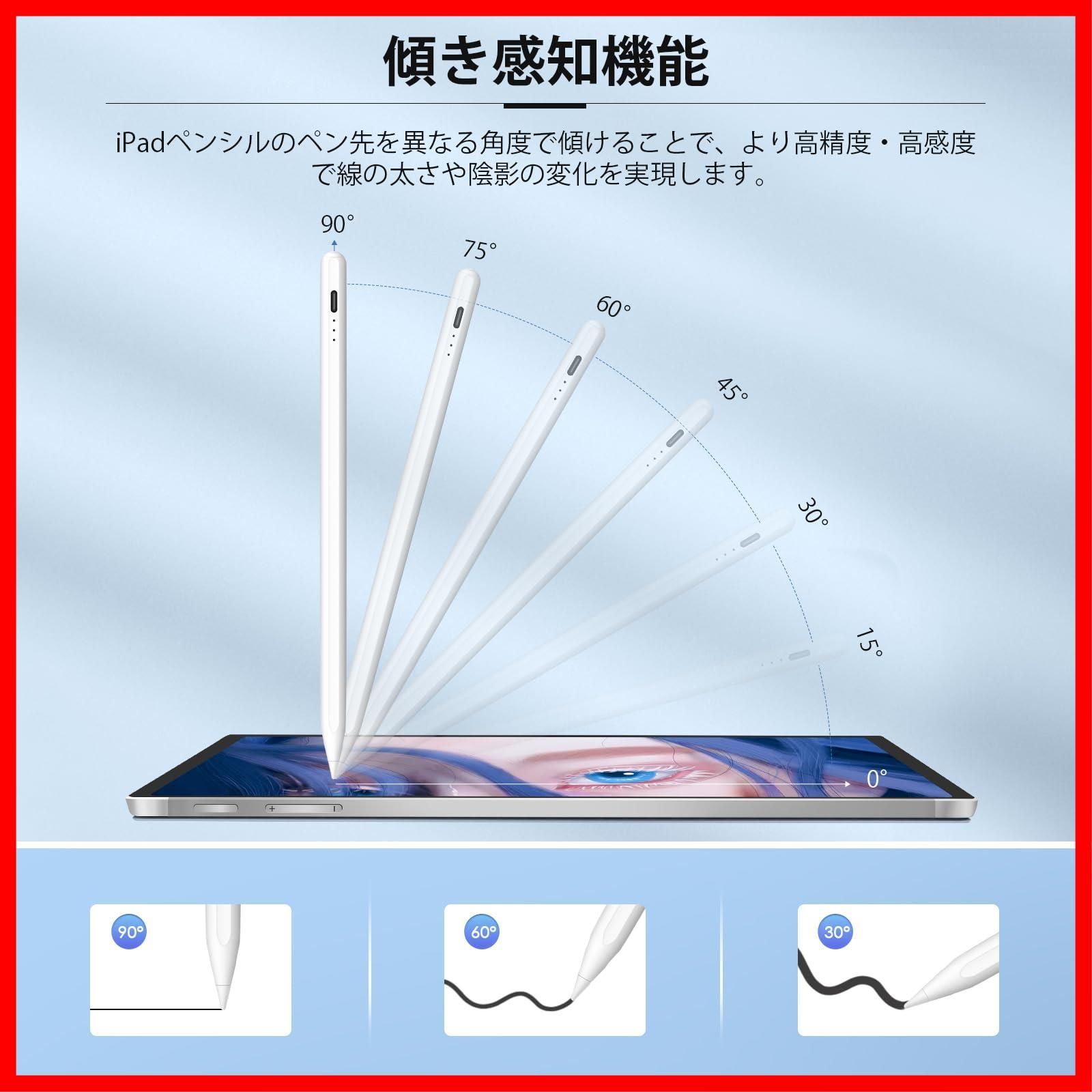 iPad 2018-2023用ペンシル 15分急速充電 Mixoo iPadペンシル タッチペン パームリジェクション 高感度 磁気吸着 傾き感