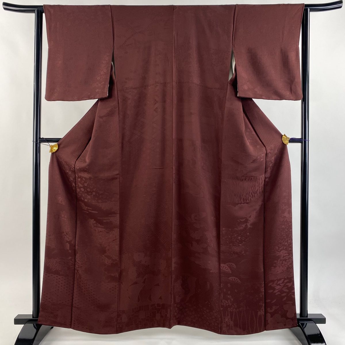 色無地 身丈161cm 裄丈62.5cm S 袷 地紋 茶色 正絹 秀品