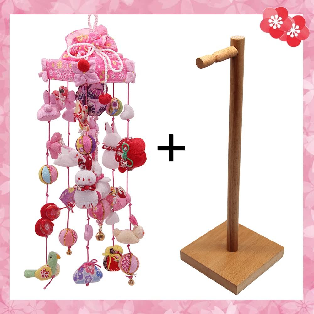 OKBABY つるし雛 つるし飾り 吊るし飾り 天然木製台付 吊るし毬 吊るし雛 傘福 雛具 さげもん 雛人形 ひな人形 桃の節句 42cm