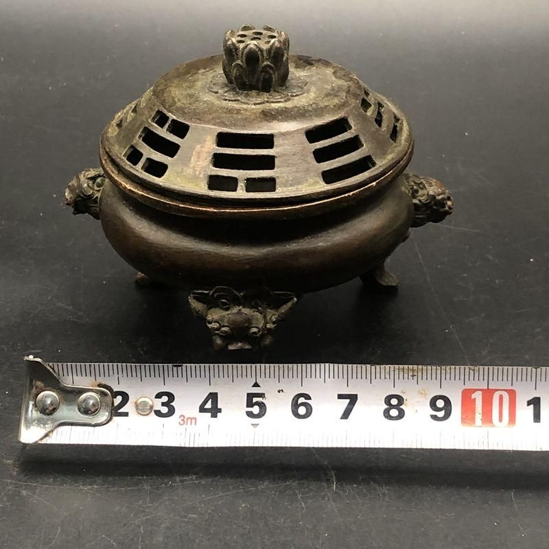 銅製 獅頭蓮華炉 薫香炉 線香炉 装飾品 工芸品 美術品 置物 銅器 三足双獅頭香炉 蓮華蓋薫香炉 茶道薫香炉 装飾品 工芸品