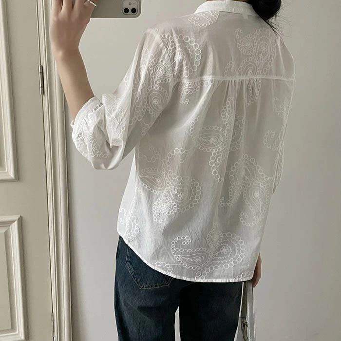 ブラウス レディース 春 夏 春夏 黒 白 スキッパー ブラウスシャツ スキッパーシャツ トップス ゆったり 半袖 チュニック 無地 きれいめ ロ シャツ レディース ブラウス 刺繍 七分袖 スキッパー シャツ