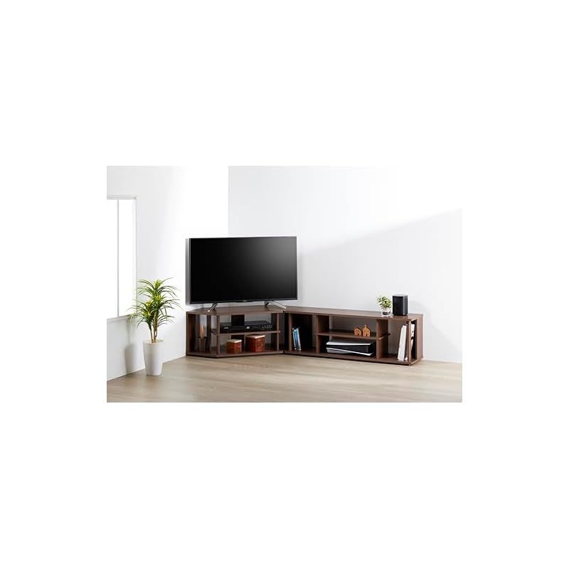 Amazon.co.jp 朝日木材加工 テレビ台 コーナーラック atra 43型 幅100cm ブラウン 支柱木製 縦型収納 コーナー対応 AMA-4010CR-DB 1