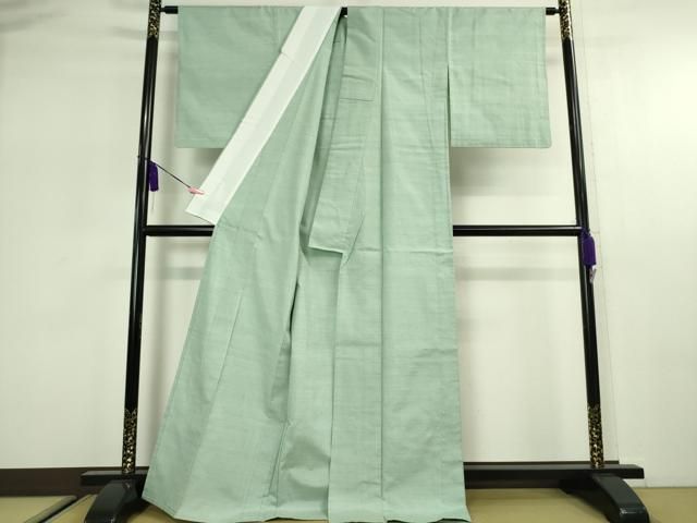 平和屋本店□極上 紅花紬 米沢 単衣 薄青竹色地 逸品 DZAA2565kh5