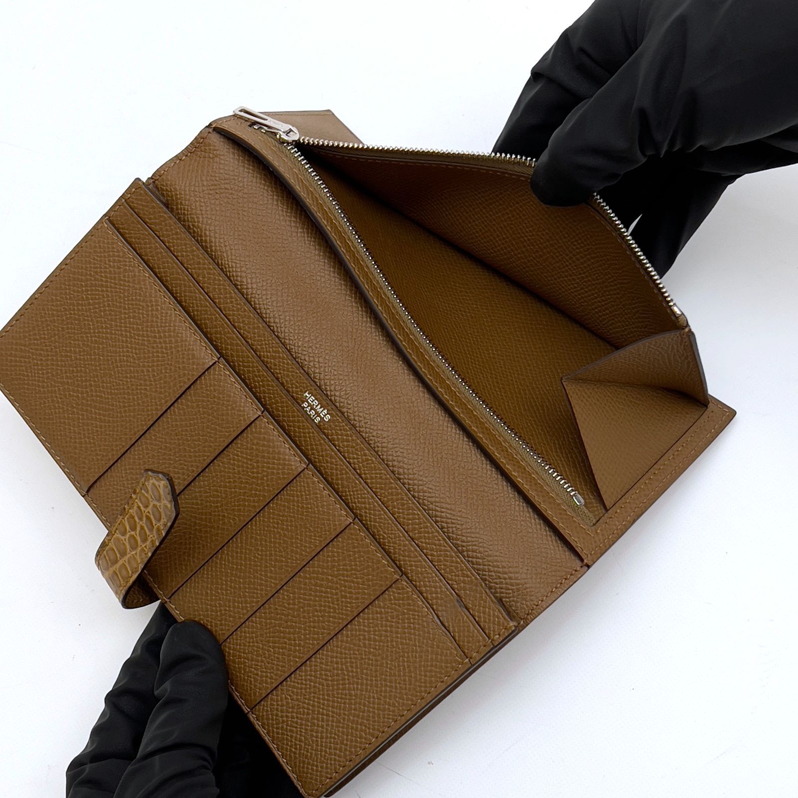 HERMES エルメス ベアンスフレ タッチ エプソン×アリゲーター 長財布