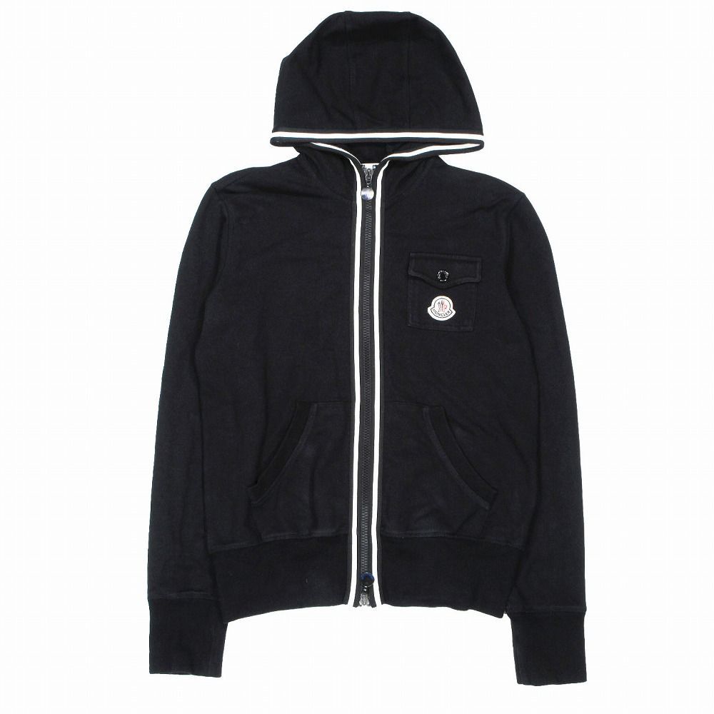 モンクレール MONCLER スウェット パーカー フーデッド ジップアップ ロゴ ワッペン 上着 S ブラック ur6 |TNT