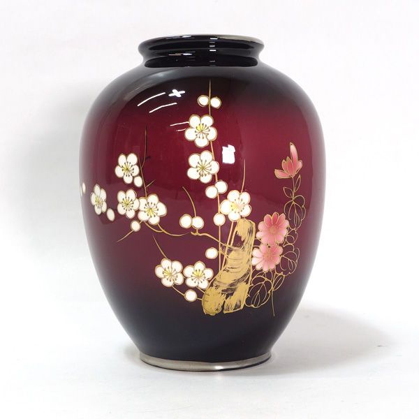 インテリア小物 富士七宝陶器 ◇【花器】富士七宝陶器/紅白梅 金彩花瓶