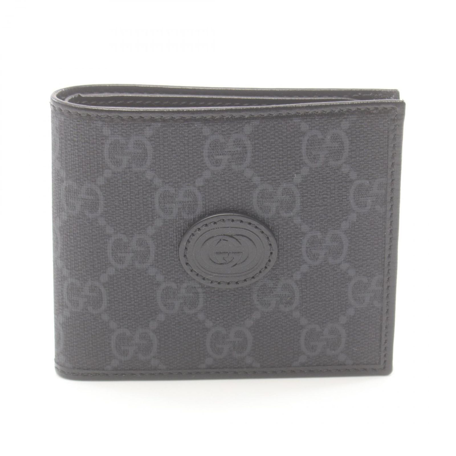 グッチ GUCCI 二つ折り財布 インターロッキングG GGスプリーム 67165292TCN1000 ブラック PVCコーティングキャンバス レザー 二つ折財布 コインケースなし メンズ